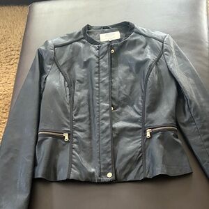 Zara Black Vegan Leather Jacket with Silver Details